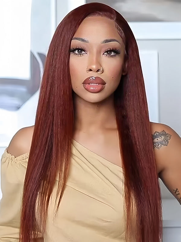 EINbeauty Auburn Brown Quick Wear Wig Yaki Straight 9x6 Max Parting Skin Lace Wigs