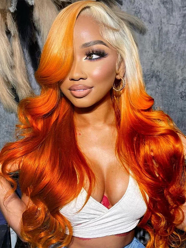 EINbeauty Blonde Ombre Highlight Ginger Orange 200% Density Human Hair Wigs