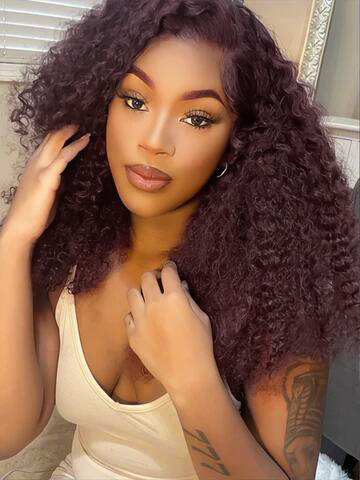 EINbeauty Glue Bye 99J Burgundy Human Hair 9x6 Easy Lace Kinky Curly Wig