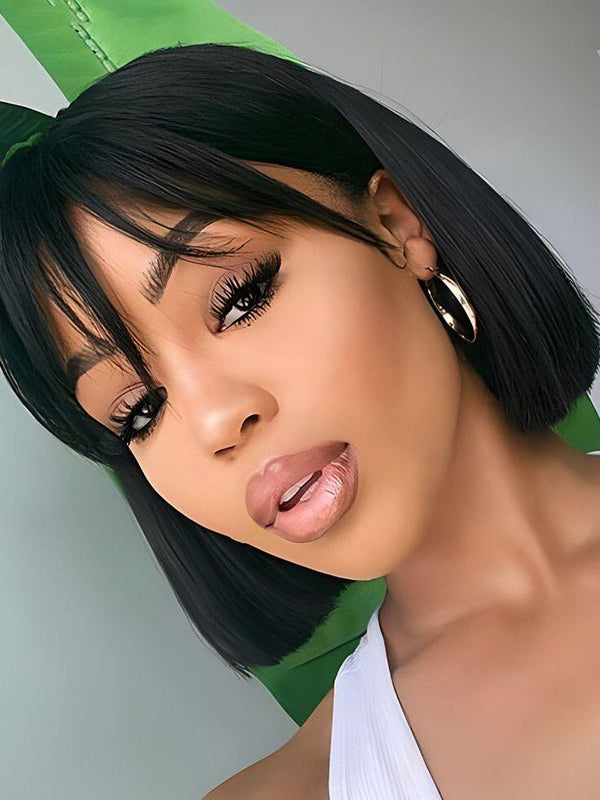 EINbeauty Bob Wigs with Bangs Machine Made Human Hair Wigs Natural Black